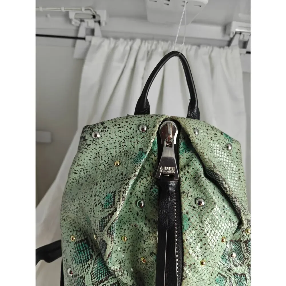 AIMEE KESTENBERG Backpack purse mint green Reptile print  black pebbled leather